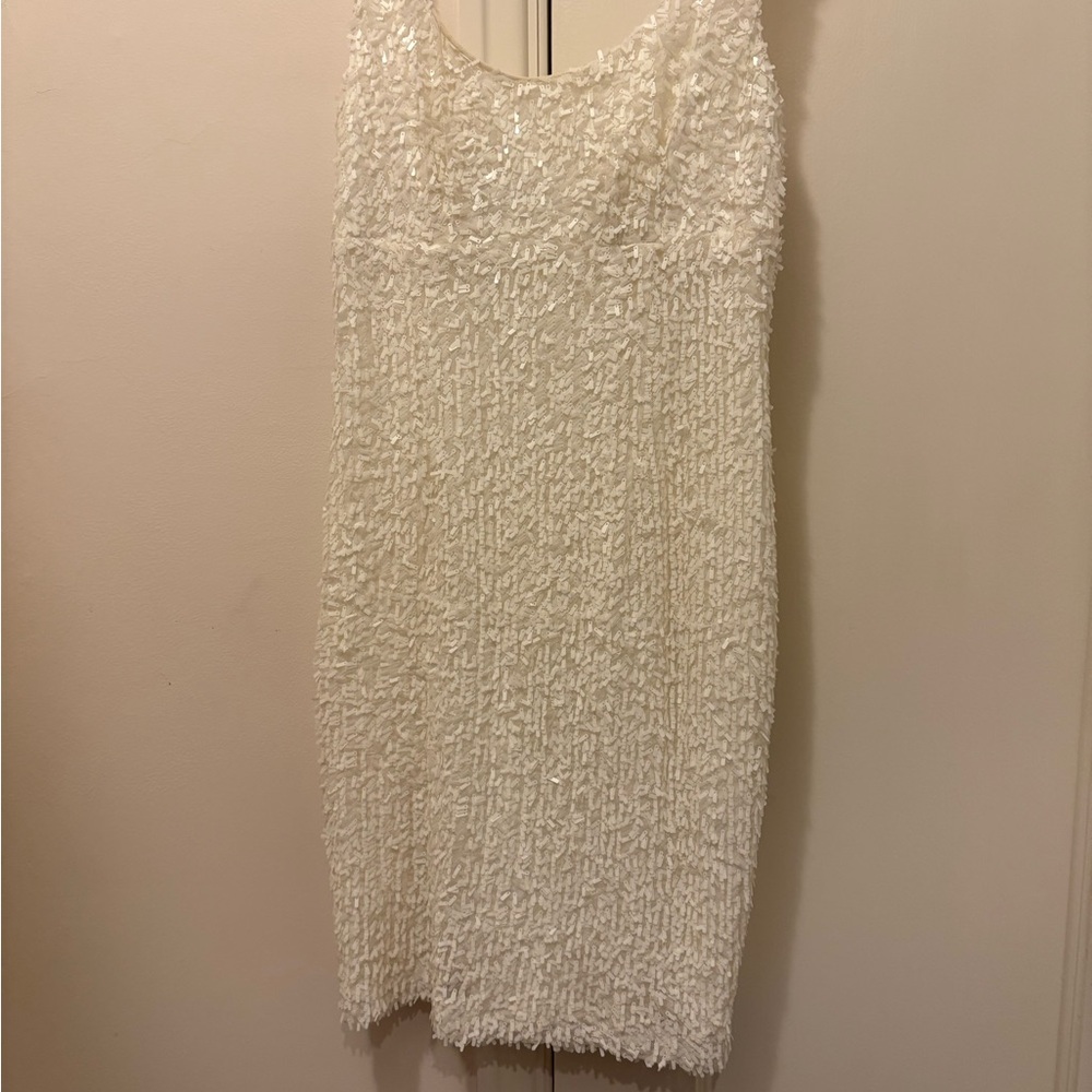 Elegant White Beaded Mini Dress